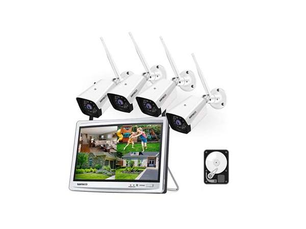 SANSCO 1080P Wireless CCTV Security Camera System with 12 inch HD Monitor, 8 Channel NVR, 4Pcs 2MP Outdoor/Indoor WiFi Surveillance Cameras